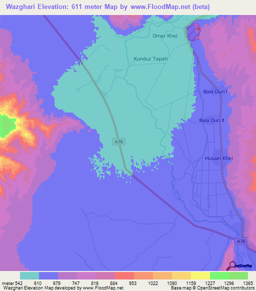 Wazghari,Afghanistan Elevation Map