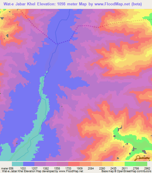 Wat-e Jabar Khel,Afghanistan Elevation Map