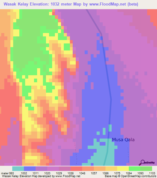 Wasak Kelay,Afghanistan Elevation Map