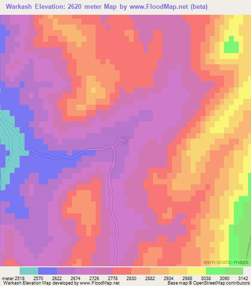 Warkash,Afghanistan Elevation Map