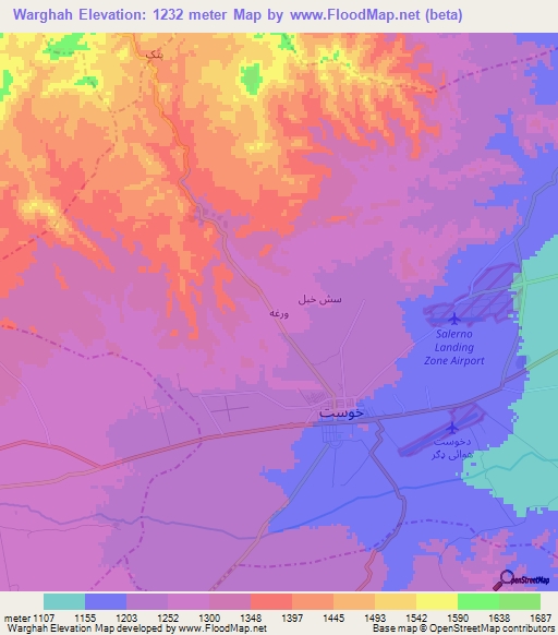 Warghah,Afghanistan Elevation Map