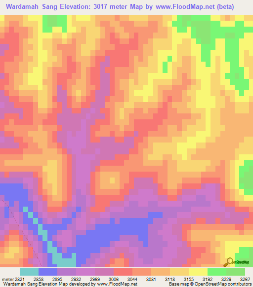 Wardamah Sang,Afghanistan Elevation Map