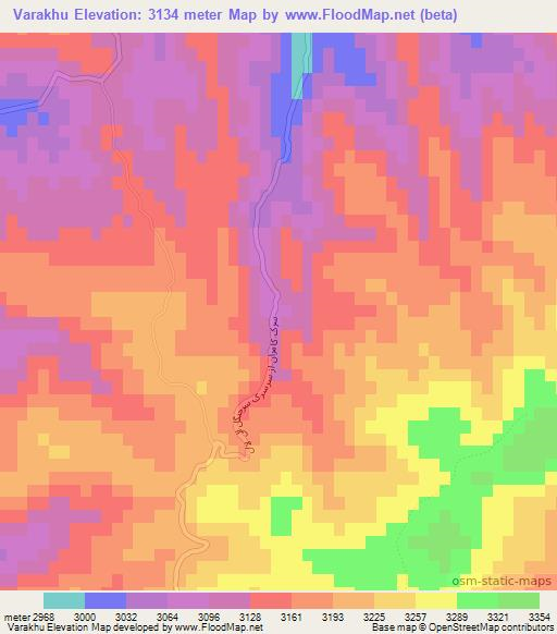 Varakhu,Afghanistan Elevation Map