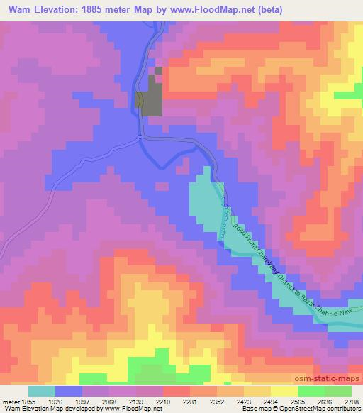 Wam,Afghanistan Elevation Map