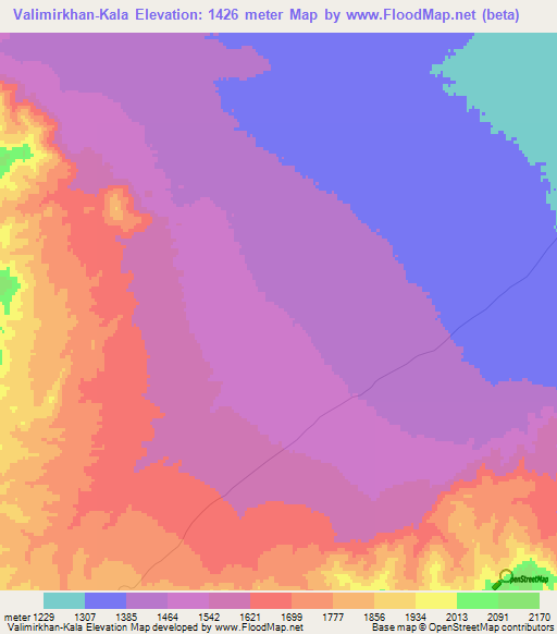 Valimirkhan-Kala,Afghanistan Elevation Map