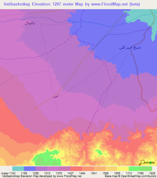 Valibazkotkay,Afghanistan Elevation Map