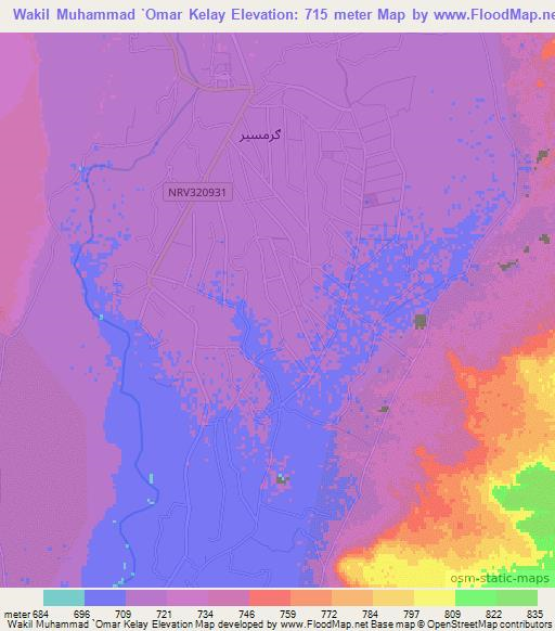 Wakil Muhammad `Omar Kelay,Afghanistan Elevation Map