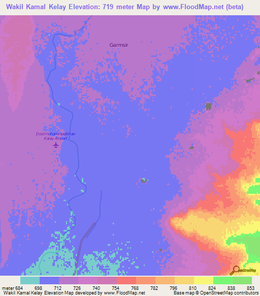 Wakil Kamal Kelay,Afghanistan Elevation Map