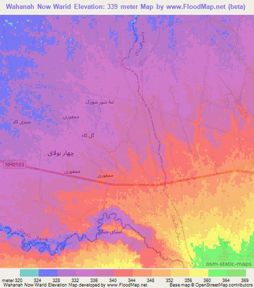 Wahanah Now Warid,Afghanistan Elevation Map