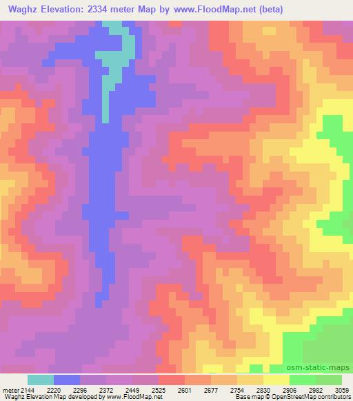 Waghz,Afghanistan Elevation Map