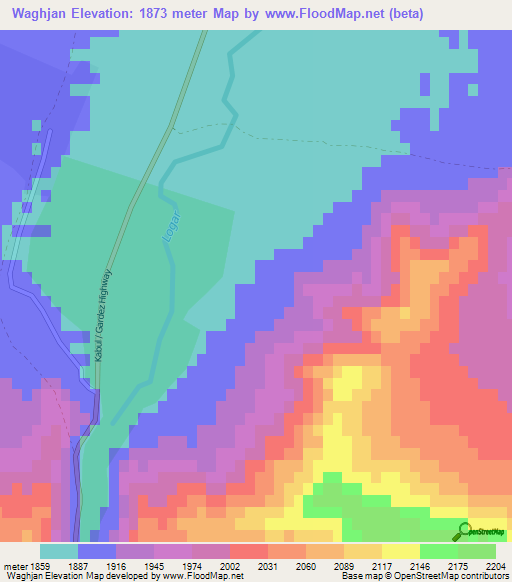 Waghjan,Afghanistan Elevation Map