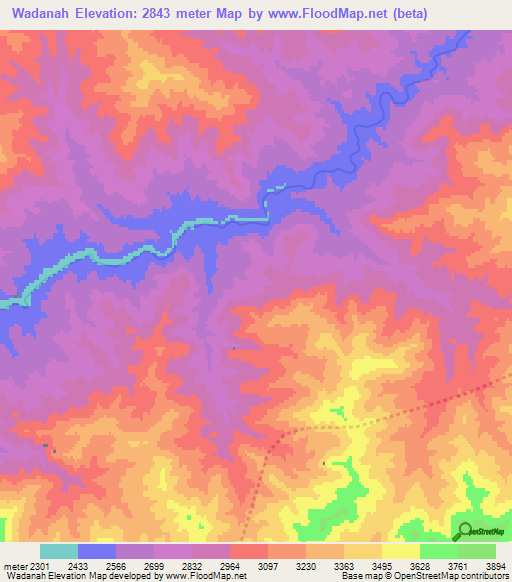 Wadanah,Afghanistan Elevation Map