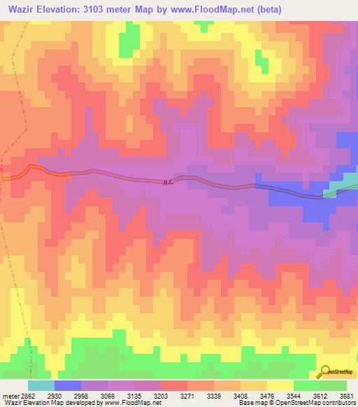 Wazir,Afghanistan Elevation Map