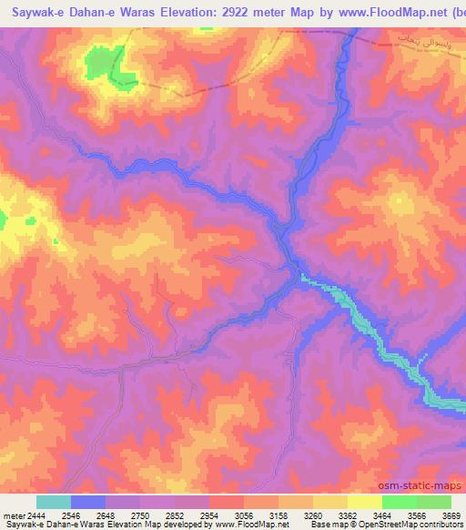 Saywak-e Dahan-e Waras,Afghanistan Elevation Map