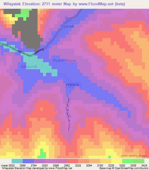 Wilayatak,Afghanistan Elevation Map