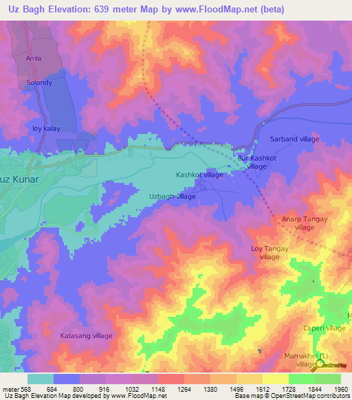 Uz Bagh,Afghanistan Elevation Map