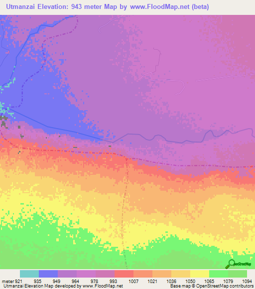 Utmanzai,Afghanistan Elevation Map