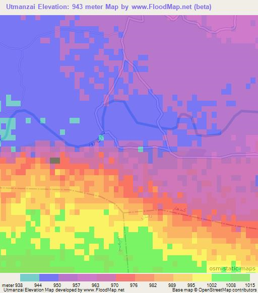 Utmanzai,Afghanistan Elevation Map