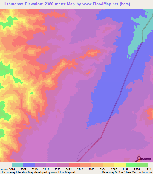 Ushmanay,Afghanistan Elevation Map