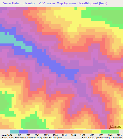 Sar-e Ushan,Afghanistan Elevation Map