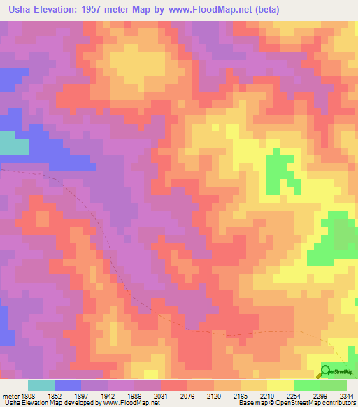 Usha,Afghanistan Elevation Map