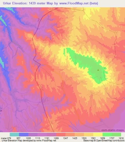 Urkar,Afghanistan Elevation Map
