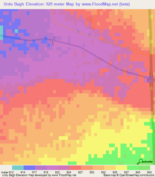 Urdu Bagh,Afghanistan Elevation Map