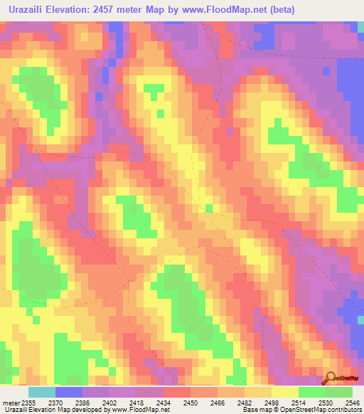 Urazaili,Afghanistan Elevation Map