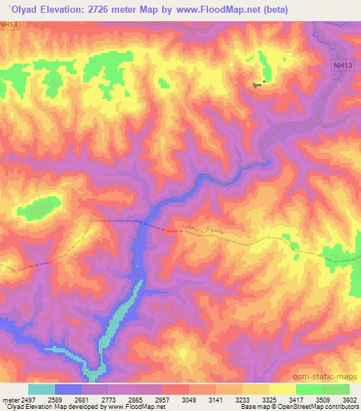 `Olyad,Afghanistan Elevation Map