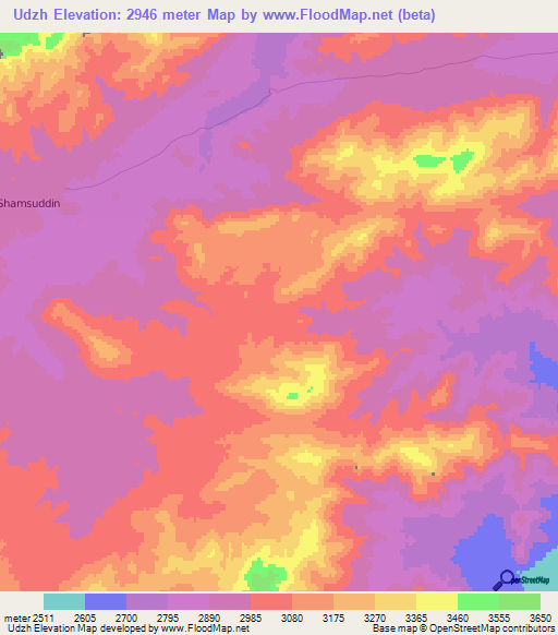Udzh,Afghanistan Elevation Map