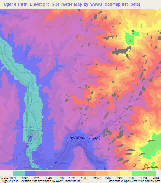 Ugar-e Pa'in,Afghanistan Elevation Map