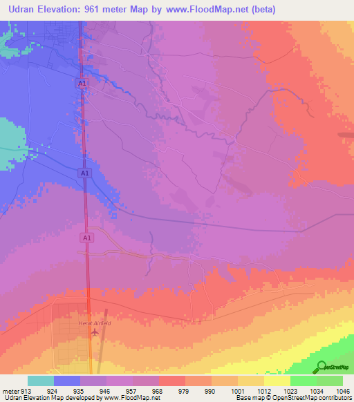Udran,Afghanistan Elevation Map