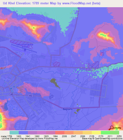 Ud Khel,Afghanistan Elevation Map