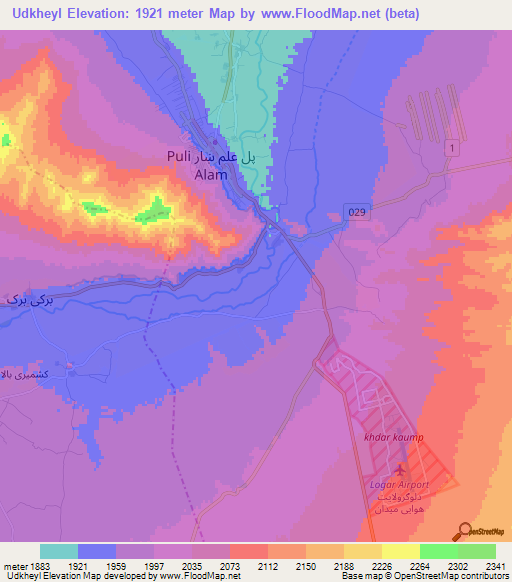 Udkheyl,Afghanistan Elevation Map