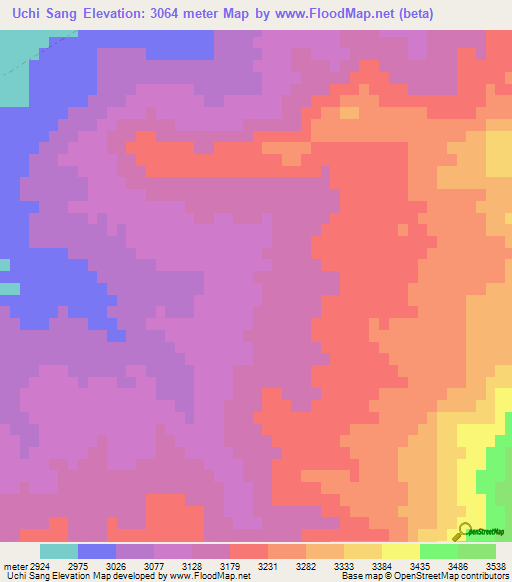 Uchi Sang,Afghanistan Elevation Map