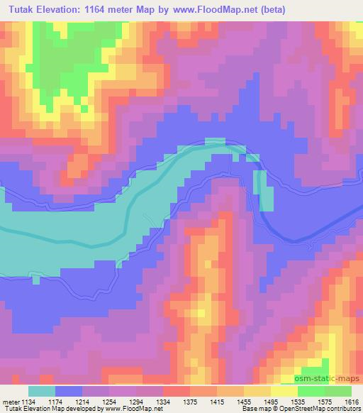 Tutak,Afghanistan Elevation Map