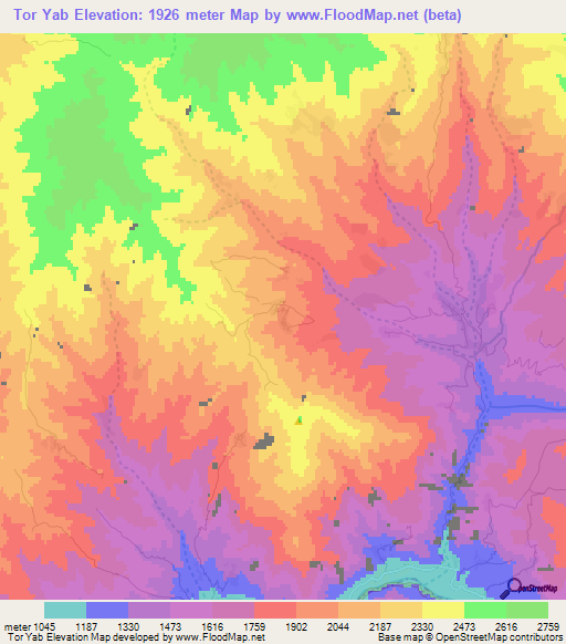 Tor Yab,Afghanistan Elevation Map