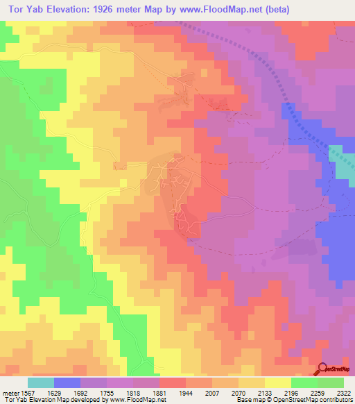 Tor Yab,Afghanistan Elevation Map