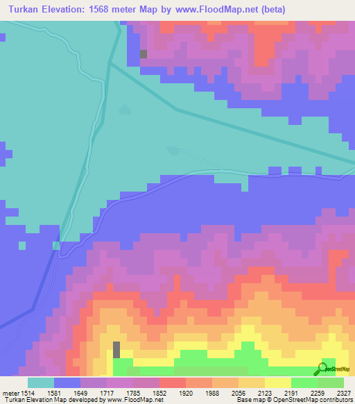 Turkan,Afghanistan Elevation Map