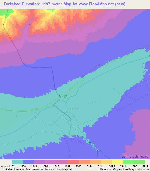 Turkabad,Afghanistan Elevation Map