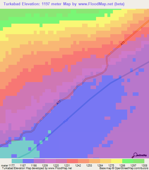 Turkabad,Afghanistan Elevation Map