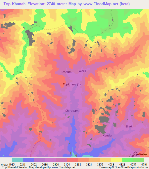 Top Khanah,Afghanistan Elevation Map