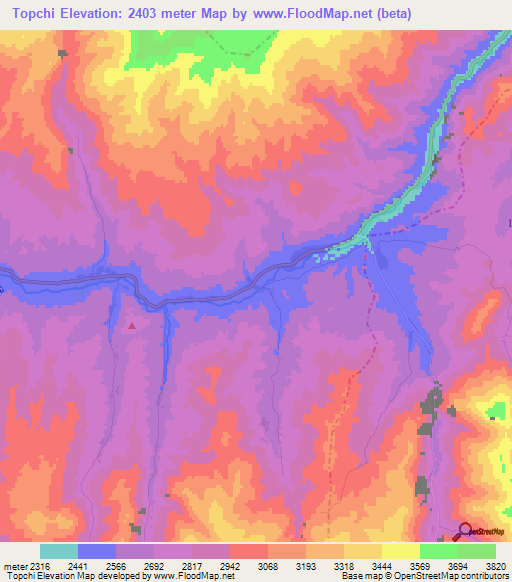 Topchi,Afghanistan Elevation Map