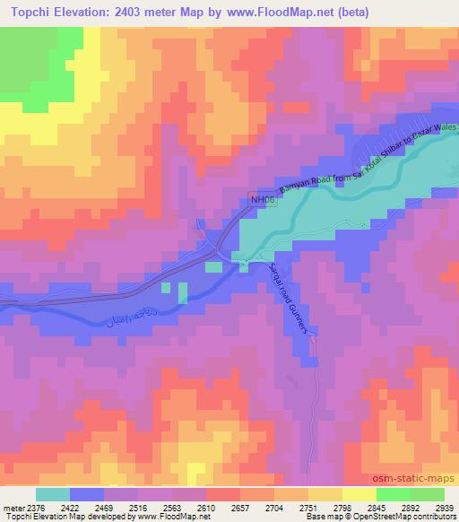 Topchi,Afghanistan Elevation Map