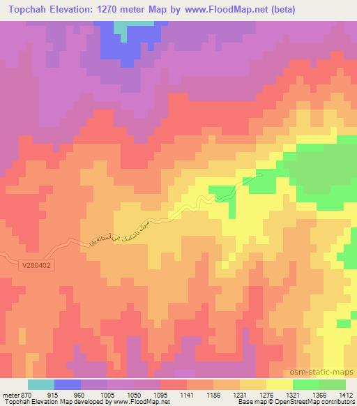 Topchah,Afghanistan Elevation Map