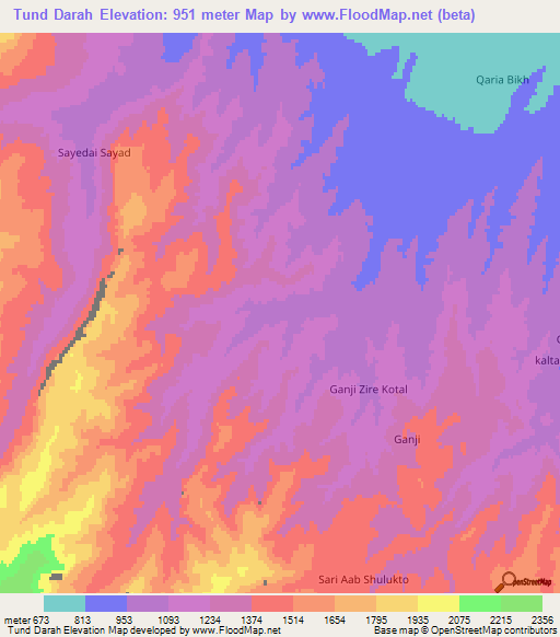 Tund Darah,Afghanistan Elevation Map
