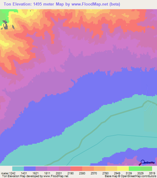 Ton,Afghanistan Elevation Map