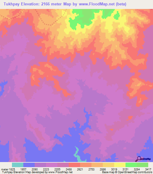 Tukhpay,Afghanistan Elevation Map