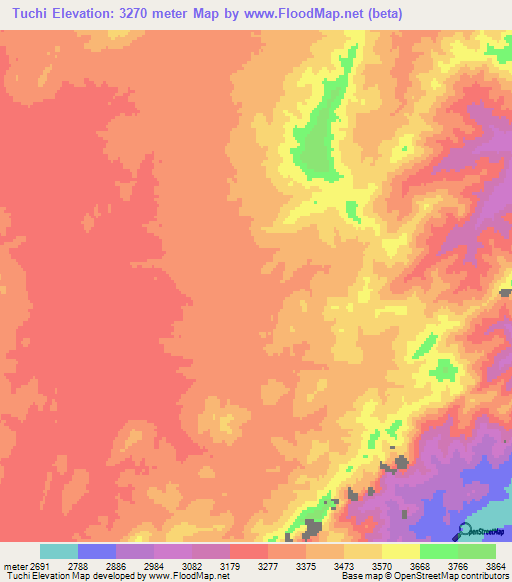 Tuchi,Afghanistan Elevation Map