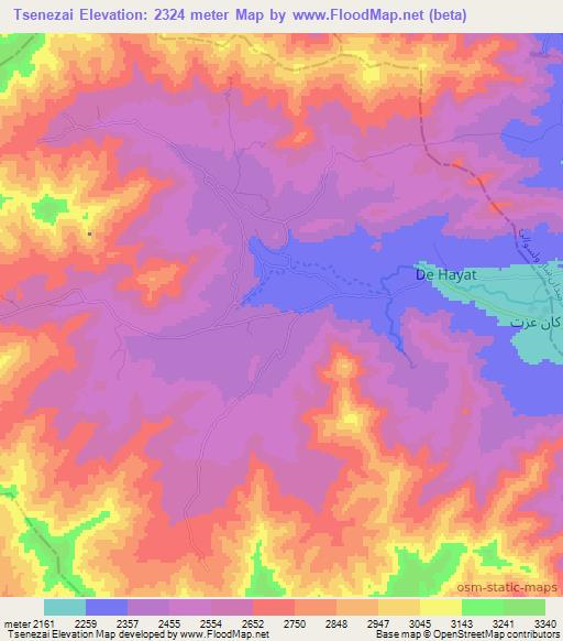 Tsenezai,Afghanistan Elevation Map